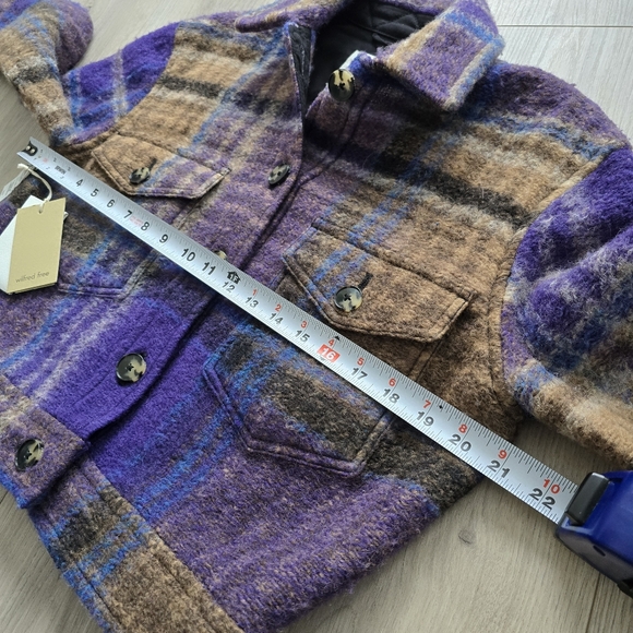 NWT Aritzia Wilfred Clarence Violet Purple Plaid Autumn Cropped Shirt Jacket - Picture 7 of 14
